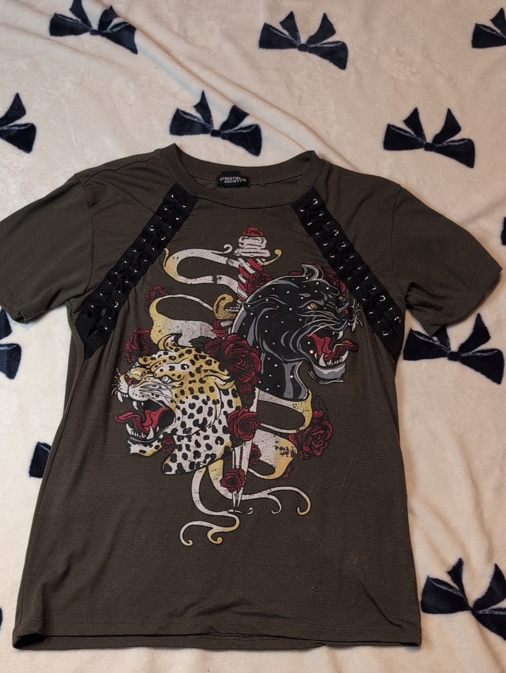 Streetwear Society Olive Green Short Sleeve Tee with   Laced Shoulders